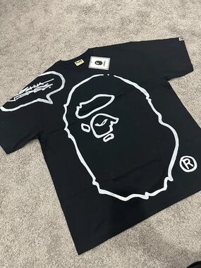 Bape Black Tee with Oversized White Ape Head